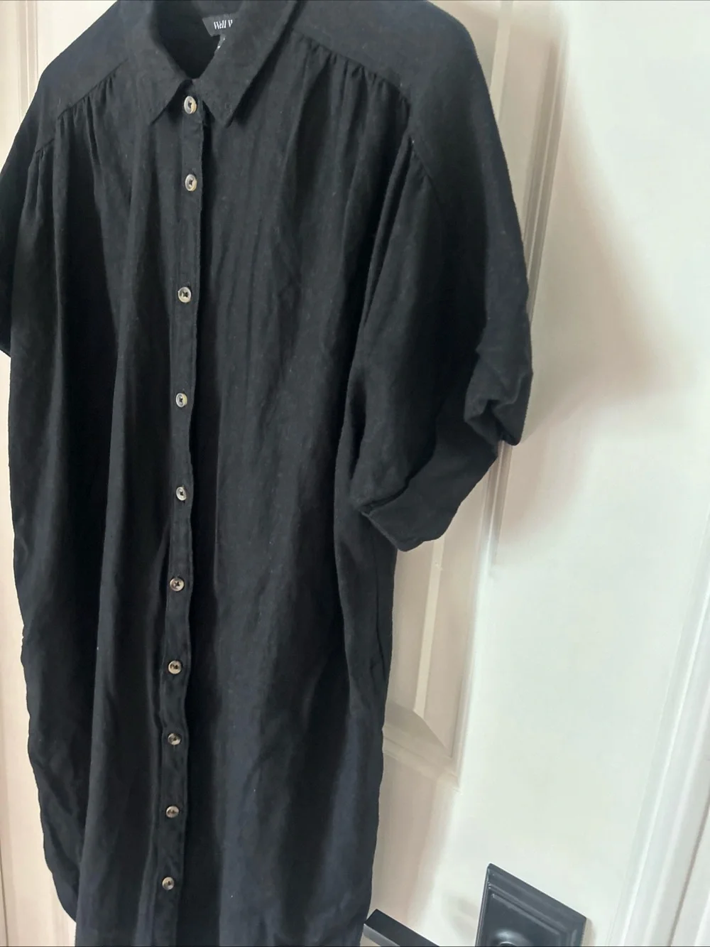 Well Worn Dress XL Black Linen Blend S/S Button Front Minimalist Capsule Travel